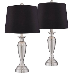 Regency Hill Blair Traditional Table Lamps 25" High Set of 2 Brushed Nickel Black Faux Silk Drum Shade for Bedroom Living Room Bedside Office House - 1 of 4