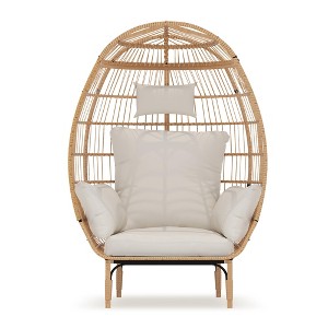 Oversized Wicker Egg Chair, 500Lbs Capacity All-Weather Rattan Hanging Chair w/5 Cushions - 1 of 4