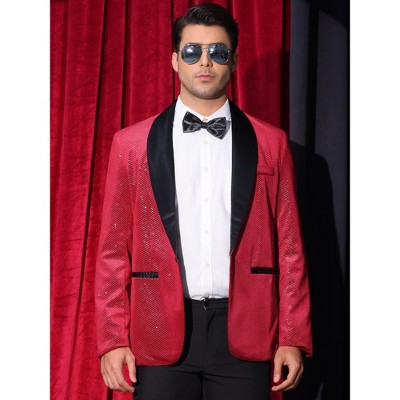 Lars Amadeus Men's Wedding Shawl Lapel Metallic Glitter Suit Jackets Burgundy XX Large — фото 2