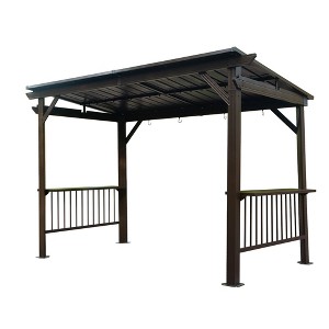 PAGED Aluminum BBQ Outdoor Gazebo Metal Frame with Shelves Serving Tables, Permanent Double Roof Hard top Gazebos - 1 of 4