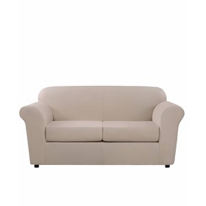3pc Ultimate Stretch Leather Loveseat Slipcovers Pebbled Ivory - Sure Fit: Machine Washable, Indoor Use, 3 Piece Set - 1 of 4