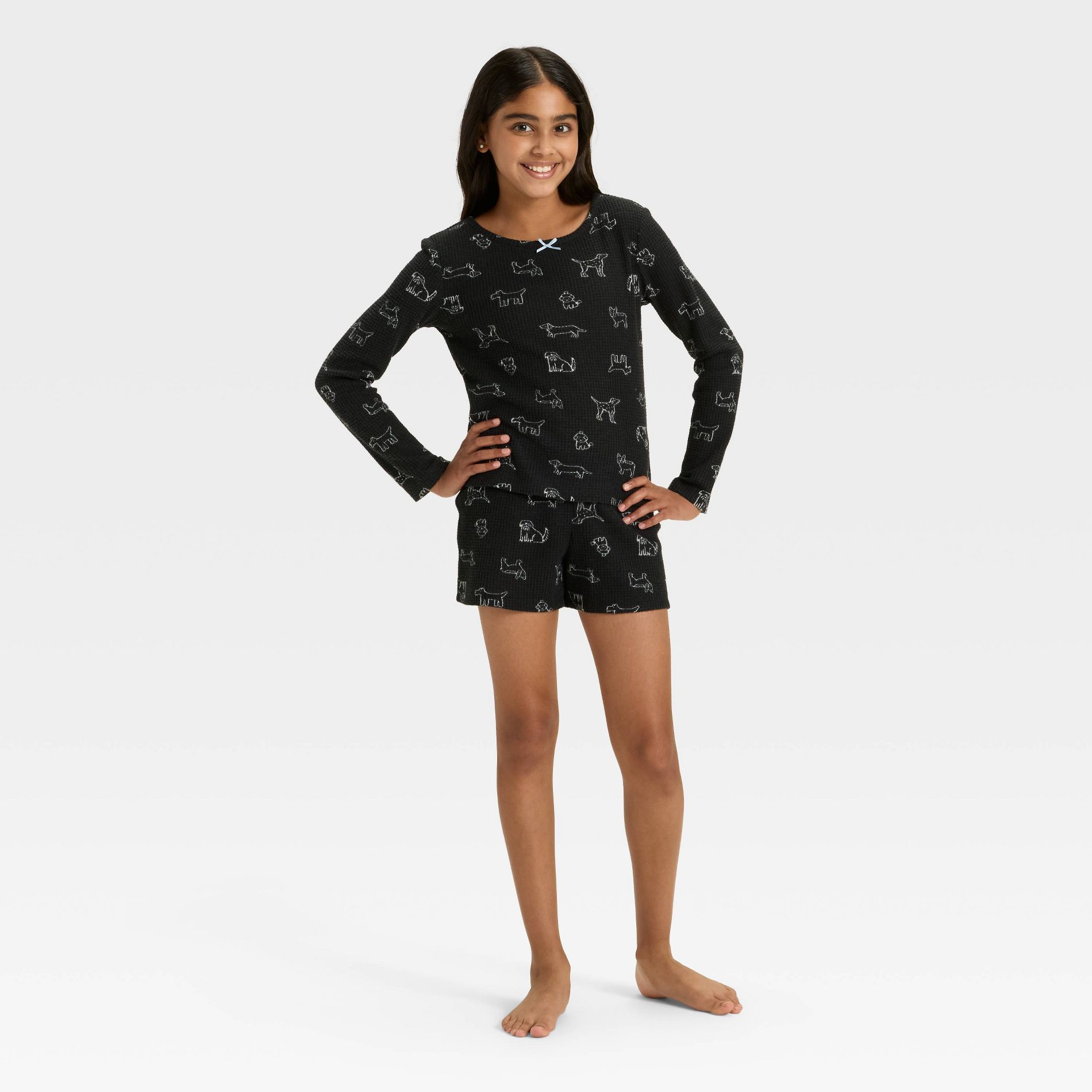 Girls' Long Sleeve Dogs Waffle Knit Pajama Set - Cat & Jack™ Black S