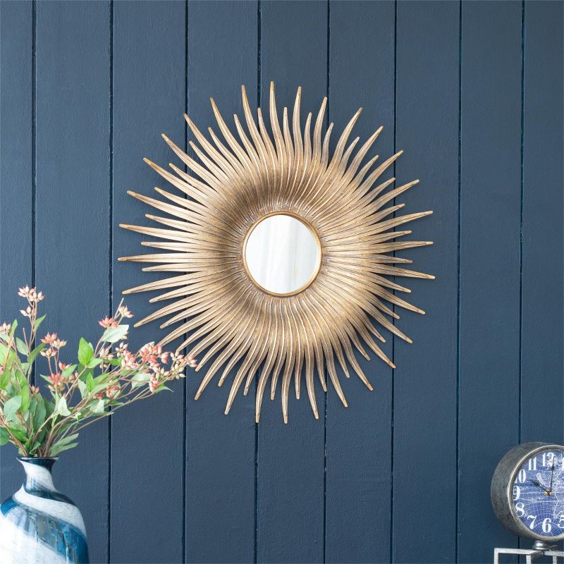 Zona Sunburst Metal Decorative Mirror with Gold Finish, Boho Wall Decor Sun Mirror for Living Room Bathroom Entryway-The Pop Home, 3 of 7