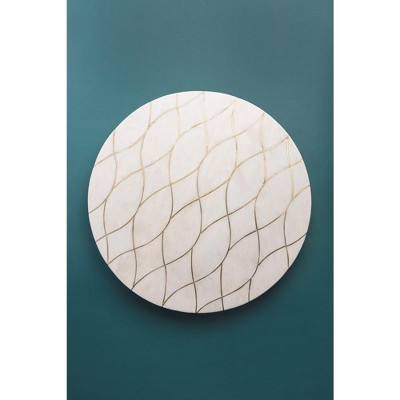Miranda 16" White Marble Lazy Susan with Golden Inlays