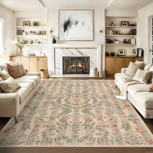 Floral Botanical Washable Rug for Living Room Soft Vintage Insect Butterfly Rugs Low Pile Carpet for Bedroom Dining Nursery Rug - 1 of 4