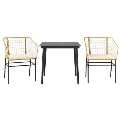 vidaXL 3-Piece Patio Dining Set with Cushions - Brown PE Rattan & Tempered Glass for Garden/Backyard/Patio