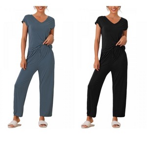 INSPIRE CHIC Women's 2 Pcs Pajama Set Short Sleeve Top with Long Pants Modal Casual Lounge Sets - 1 of 4