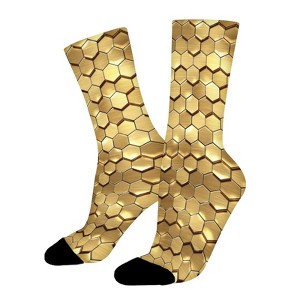 Gold Honeycomb Golden Hexagon Women Printed Crew Socks Funny Funky Socks Soft Polyester Novelty Gifts for Artists Men - 1 of 1