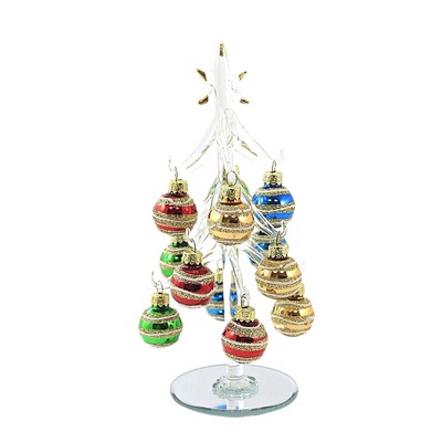 Christmas 8.0" Clear Christmas Tree W/Balls Red Gold Blue Green  -  Decorative Figurines