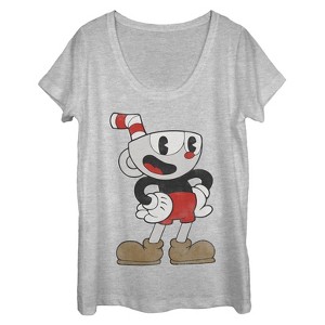 Women's Cuphead Happy Pose Scoop Neck - 1 of 3