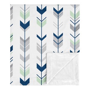 Sweet Jojo Designs Gender Neutral Baby Security Blanket Woodsy Blue Grey and Green - 1 of 4
