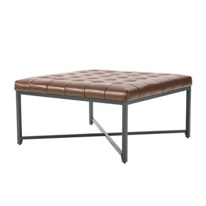 Genaro Modern Genuine Leather Bench with X-Shaped Metal Base|HULALA HOME - 1 of 4