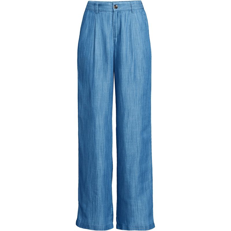 Lands' End Women's High Rise Elastic Back Pleated Wide Leg Pants made with TENCEL Fibers, 3 of 4