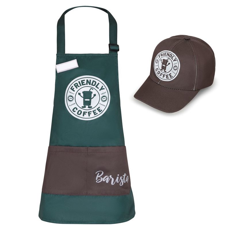 Dress Up America Barista Costume for Kids - Green Apron and Cap, 3 of 6