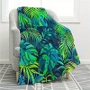 1pc Tropical Leaves Foliage Flannel Blanket - Soft Green Blue Jungle Design with Palm Fronds, Home Decor Lovers, Christmas Gifts. - 2 of 4