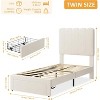 Twin Bed Frame with Drawer, White Velvet Upholstered Platform Bed with Wave Headboard for Kids/Girls, Wooden Slats Support, No Box Spring Needed - 2 of 4