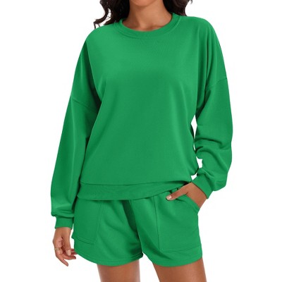 ATHLECHIC Women's Outfits Batwing Sleeve Oversized Sweatsuit Casual Fall Tracksuit Short 2 Pieces Sets