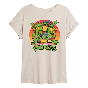 Women's - Teenage Mutant Ninja Turtles - Retro Sunset Circle Leo and Brothers Oversized Graphic T-Shirt - 1 of 4