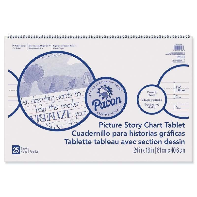 Pacon Picture Story Chart Tablet, White, Ruled Long, 1-1/2" Ruled, 24" x 16", 25 Sheets, Pack of 3, 3 of 4