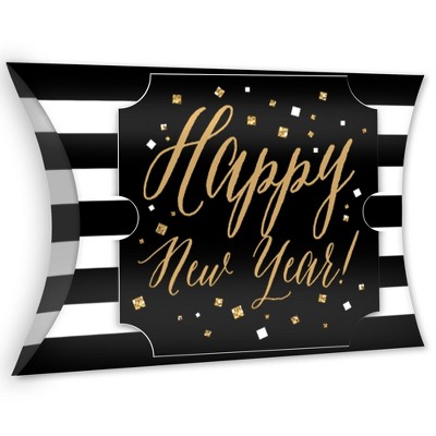 Big Dot of Happiness New Year's Eve - Gold - Favor Gift Boxes - New Years Eve Party Large Pillow Boxes - Set of 12