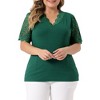 Women's Plus Size Summer V Neck Short Sleeve Elegant Lace Ribbed Knit Tunic Blouse - Agnes Orinda - 2 of 4