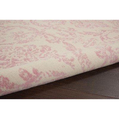 Ivory and Pink Vintage Damask Area Rug
