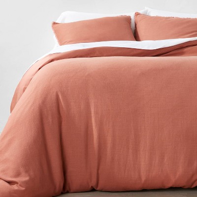 Full/Queen Heavyweight Linen Blend Duvet Cover & Sham Set Terracotta - Casaluna™