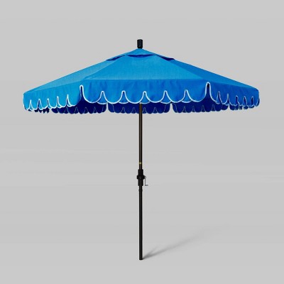 9' Sunbrella Scallop Base and Fiberglass Ribs Market Patio Umbrella with Crank Lift - Bronze Pole - California Umbrella