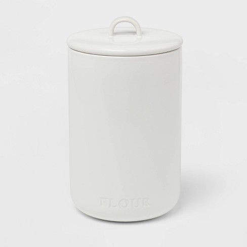 THL Classic FLOUR Canister Ribbed with Scrolls Off-White with Silver Label