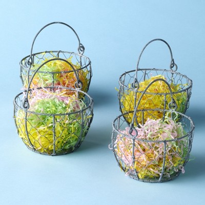 Lakeside Metal Easter Spring Decoration Baskets with Paper Fill - Set of 4