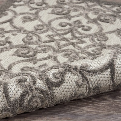 Aloha Floral Grey Charcoal Round 43" Synthetic Outdoor Rug