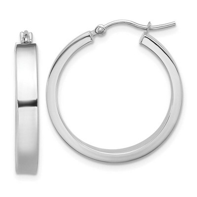 Black Bow Jewelry 4mm, 14k White Gold Polished Round Hoop Earrings, 22mm (7/8 Inch)