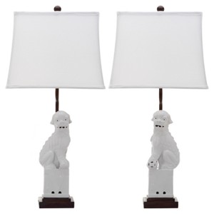 White Ceramic Foo Dog Table Lamp Set of 2 - Safavieh