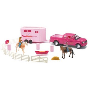 New Ray 1/25 Pink Truck & Trailer with Horses & Accessories SS-37335 - 1 of 1