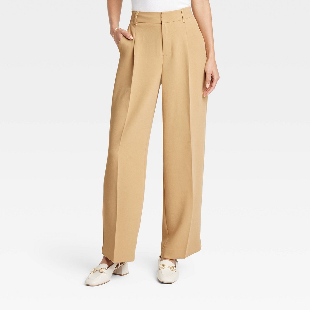 Women's Signature Crepe Essential Trouser - A New Day™ Tan 16: High Rise, Straight Leg, 30.5" Inseam