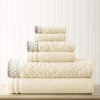 Modern Threads Damask Jacquard 6 Piece Towel Set With Embellished Border.