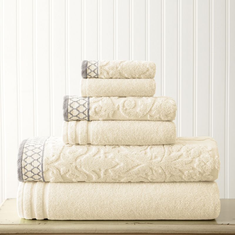Modern Threads Damask Jacquard 6 Piece Towel Set With Embellished Border., 1 of 2