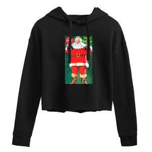 Women's - Coca-Cola - Vintage Santa With Coca Cola Bottles Cropped Graphic Hoodie - 1 of 3