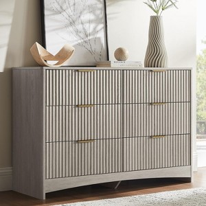 Amada Modern 6 Drawer Dresser, Fluted Wood Chest of Drawers with Rounded Corners, Pre-Installed Drawer Slides, Dresser TV Stand, Grey - 1 of 4