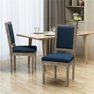 SKRAN Traditional Dining Chairs (Set of 2) for Kitchen or Dining Room - Navy Blue Fabric Upholstered with Weathered Wood Finish and Rubberwood Legs - 1 of 4