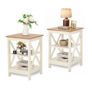 Captiva Designs Farmhouse End Table Set of 2, 3-Tier Rustic Side Tables with X-Shape Design, Wooden Nightstands for Living Room or Bedroom - 1 of 4