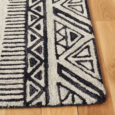 Hand-Tufted Black and Beige Wool Runner Rug