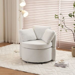Teddy Fabric Swivel And Storage Chair With Back Cushion For Living Room,Ivory - 1 of 4