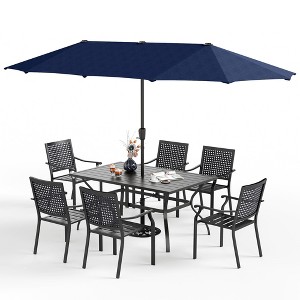 Captiva Designs 8pc Patio Slat-top Dining Steel Table & Stackable Steel Chairs & Market Umbrella - 1 of 4
