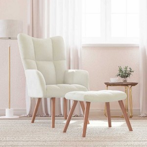 vidaXL Relaxing Chair with a Stool Cream White Velvet - 1 of 4