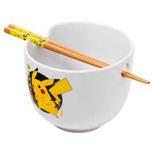Silver Buffalo Pokemon Pikachu 20 Ounce Ceramic Ramen Bowl with Chopsticks - 1 of 4
