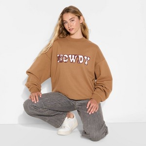 Women's Howdy Cow Graphic Sweatshirt - Brown - 1 of 3