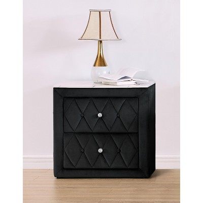 NicBex 2 Drawers Nightstand with Faux Marble Top Bedside Table with Button Tufted Faux Crystal Tufted End Table for Living Room, Bedroom