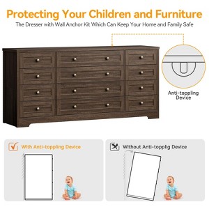 12 Drawers Wood Dressers for Bedroom, 63" Long Wooden Dresser for Living Room, Hallway, 16" Wide TV Stand Dresser for 65 Inch TV, Solid Wood Dressers - 1 of 4