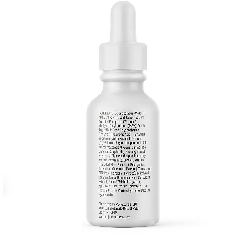 Professional Facial Serum, M3 Naturals, Collagen & Vitamin C & Stem Cell, Fision WrinkleFix, Unscented, 1oz, 3 of 4